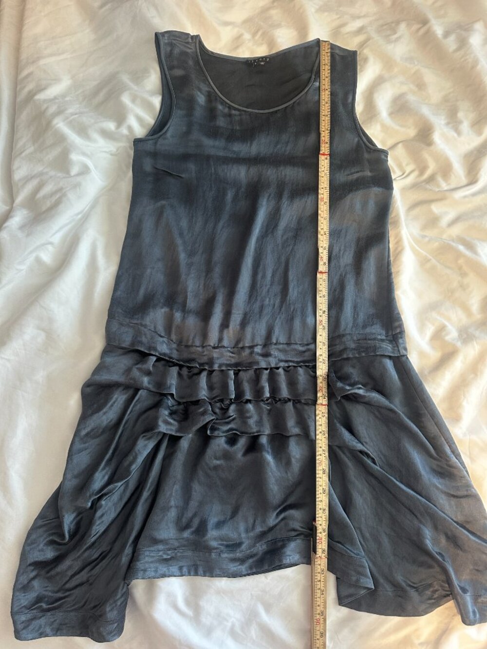 Theory Gray Sleeveless Ruffle Hem Dress Minimalist Shift Mini Size 2 XS - Picture 7 of 8